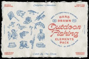 Hand-Drawn Outdoor Fishing Elements